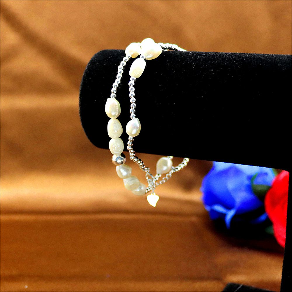 S925 Sterling Silver Baroque Pearl Necklace for Women - Silver Bead Sweater Chain