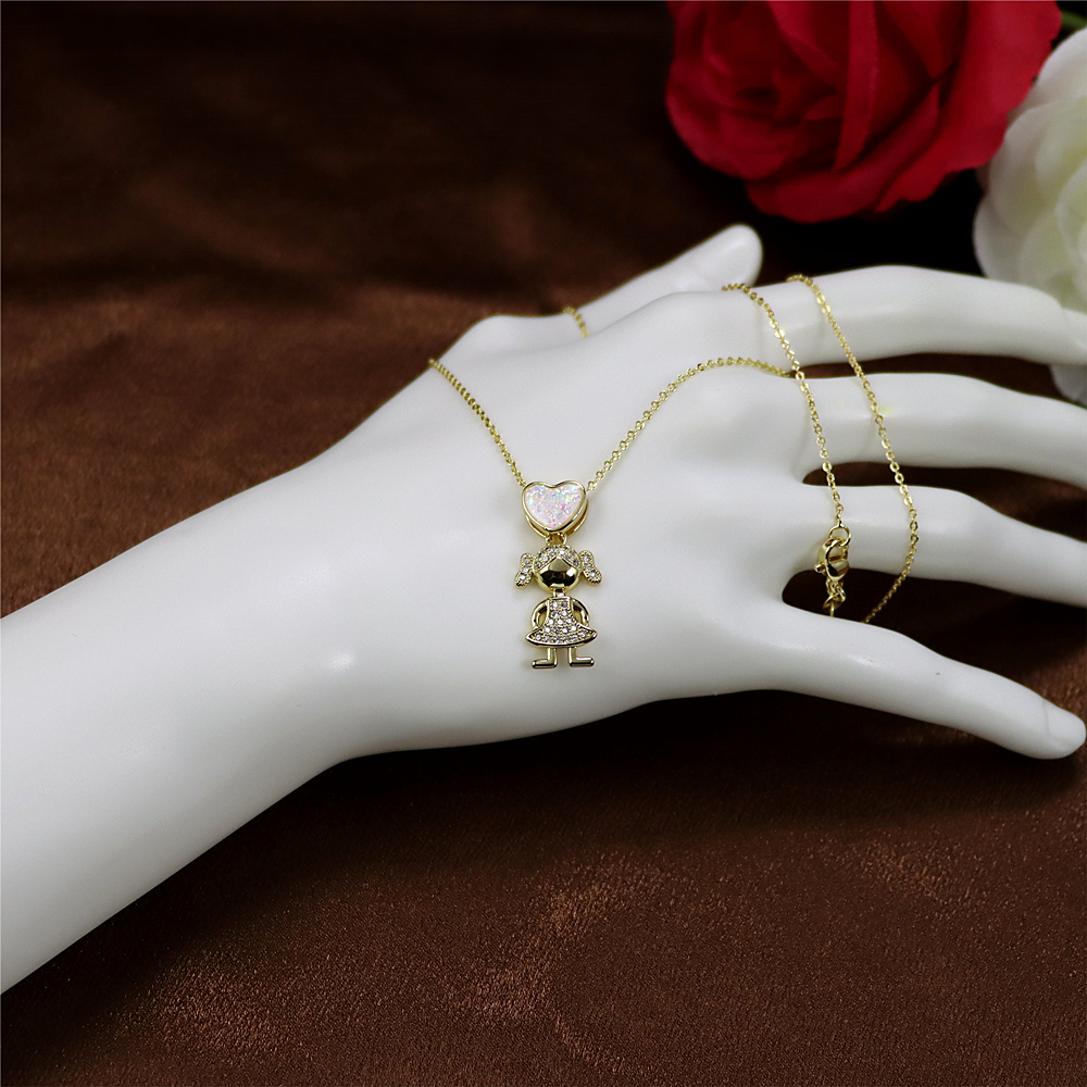 Opal Copper Gold-Plated Love Girl Pendant Necklace for Couples – Unique Collarbone Chain