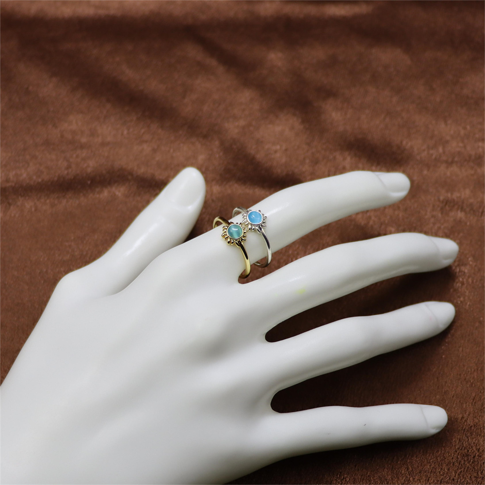 Sterling Silver Sun and Moon Open Ring with Simulated Moonstone – Adjustable Celestial Jewelry, Dainty and Delicate Design