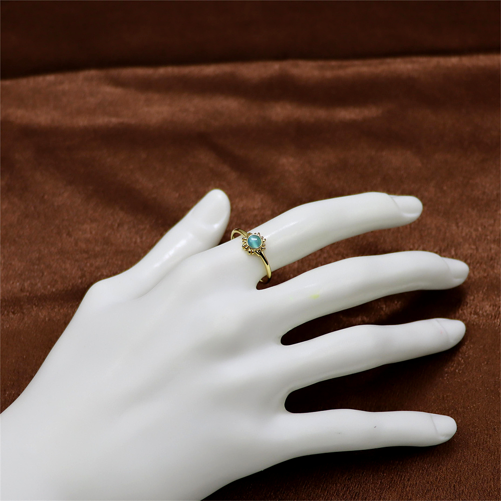 Sterling Silver Sun and Moon Open Ring with Simulated Moonstone – Adjustable Celestial Jewelry, Dainty and Delicate Design