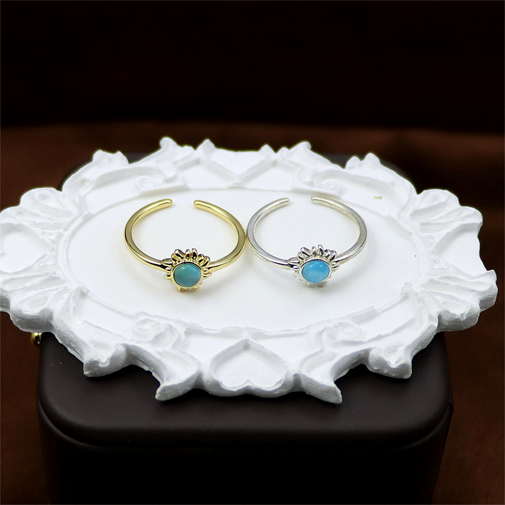 Sterling Silver Sun and Moon Open Ring with Simulated Moonstone – Adjustable Celestial Jewelry, Dainty and Delicate Design