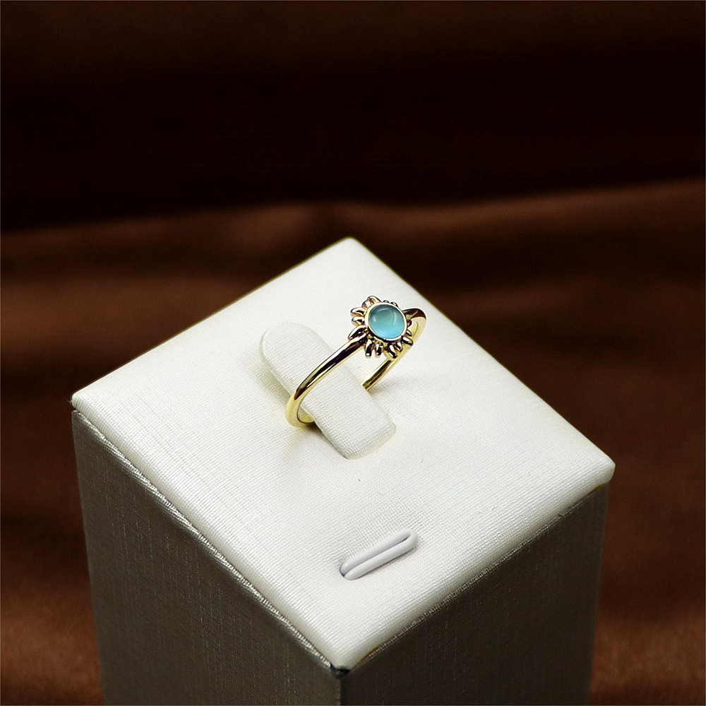 Sterling Silver Sun and Moon Open Ring with Simulated Moonstone – Adjustable Celestial Jewelry, Dainty and Delicate Design