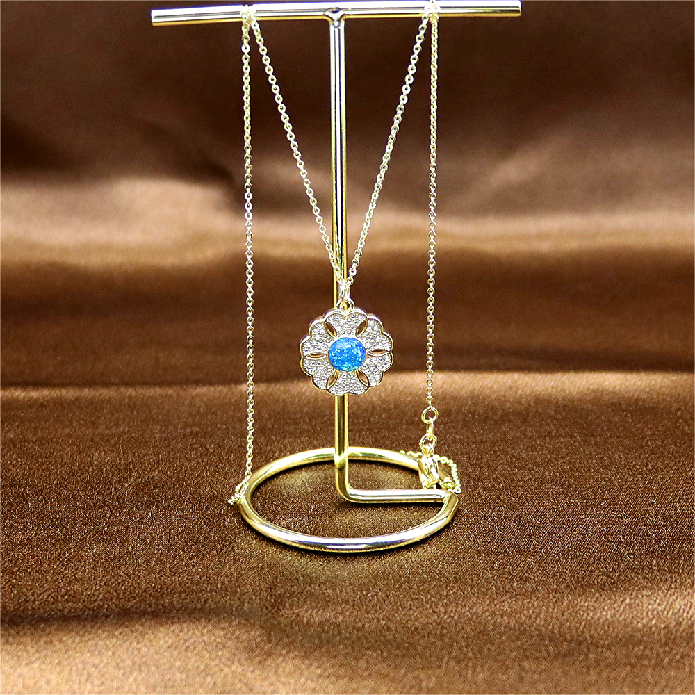 Opal Copper Gold-Plated Morning Glory Pendant Necklace with Collarbone Chain – Unique and Stylish