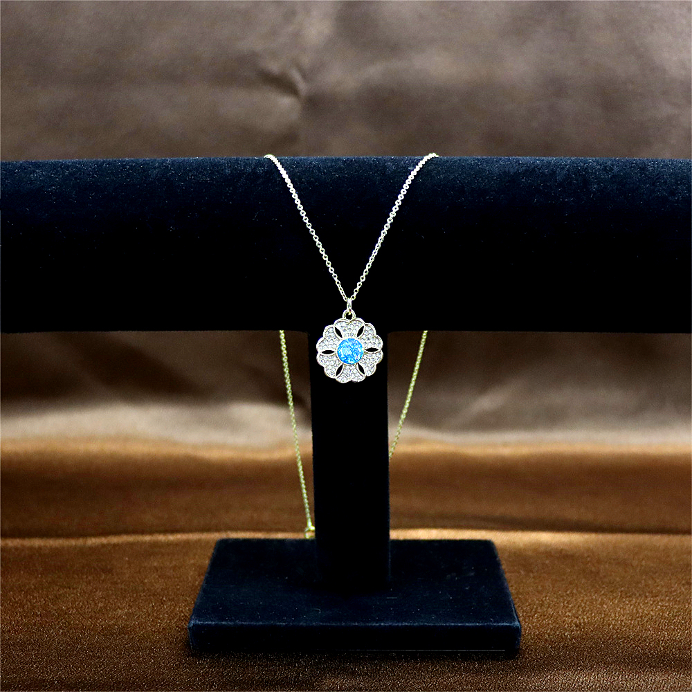Opal Copper Gold-Plated Morning Glory Pendant Necklace with Collarbone Chain – Unique and Stylish