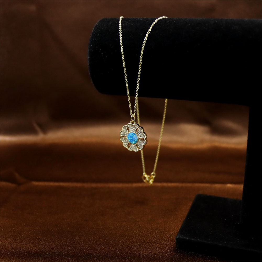 Opal Copper Gold-Plated Morning Glory Pendant Necklace with Collarbone Chain – Unique and Stylish