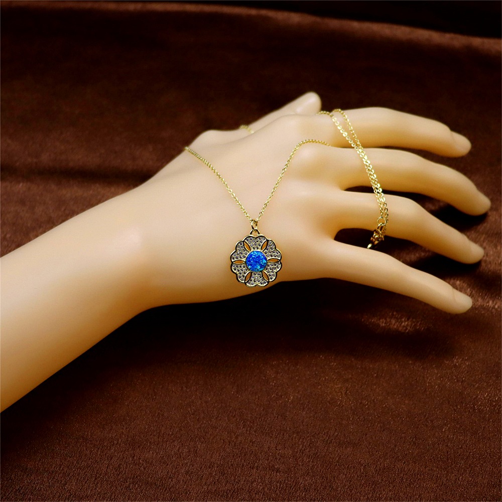 Opal Copper Gold-Plated Morning Glory Pendant Necklace with Collarbone Chain – Unique and Stylish