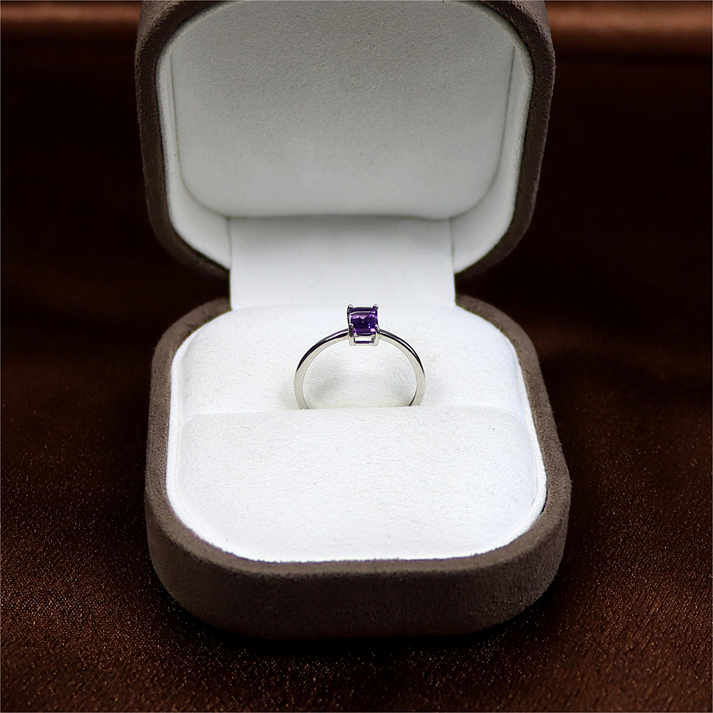 Emerald Cut Amethyst Ring in Sterling Silver, Natural Amethyst Stone Ring, Stacking Rings