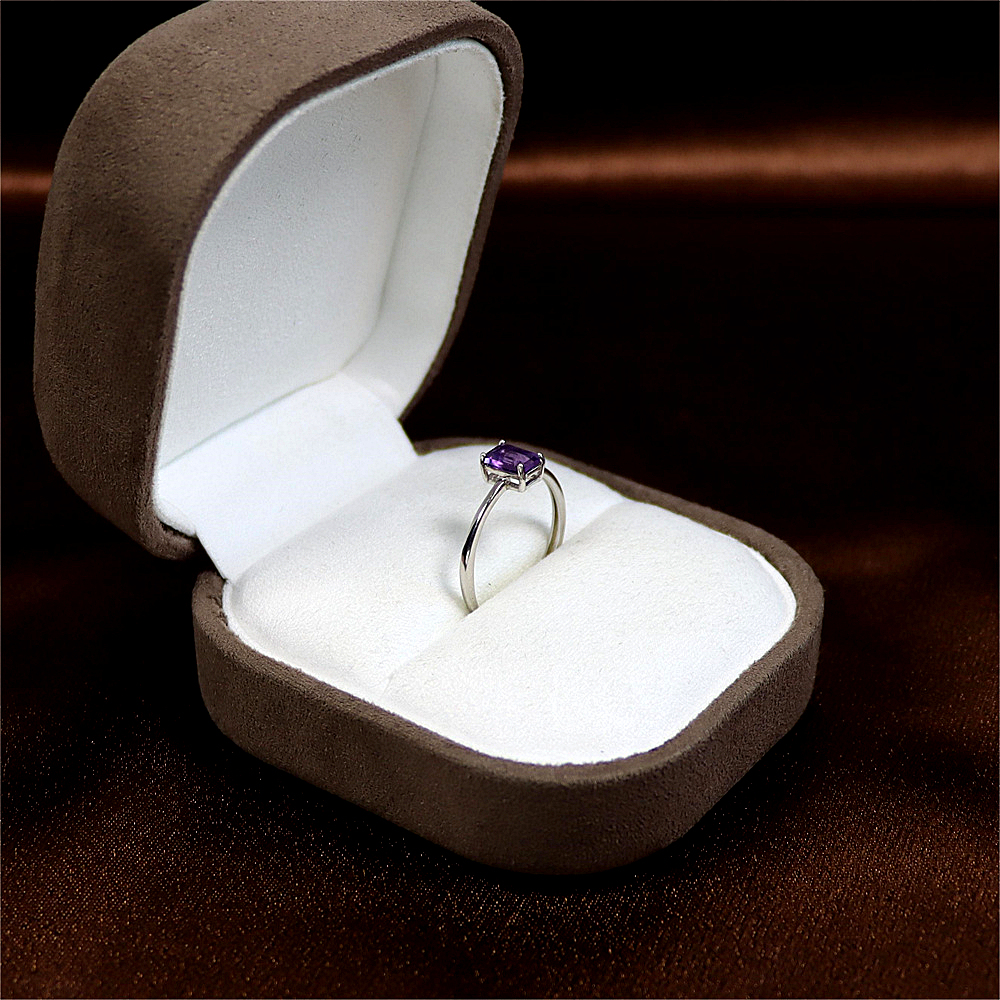 Emerald Cut Amethyst Ring in Sterling Silver, Natural Amethyst Stone Ring, Stacking Rings