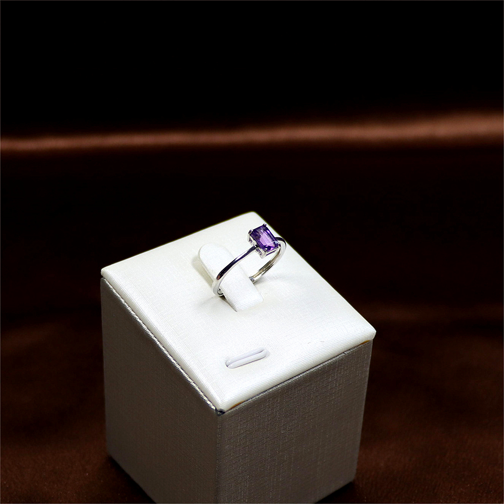 Emerald Cut Amethyst Ring in Sterling Silver, Natural Amethyst Stone Ring, Stacking Rings
