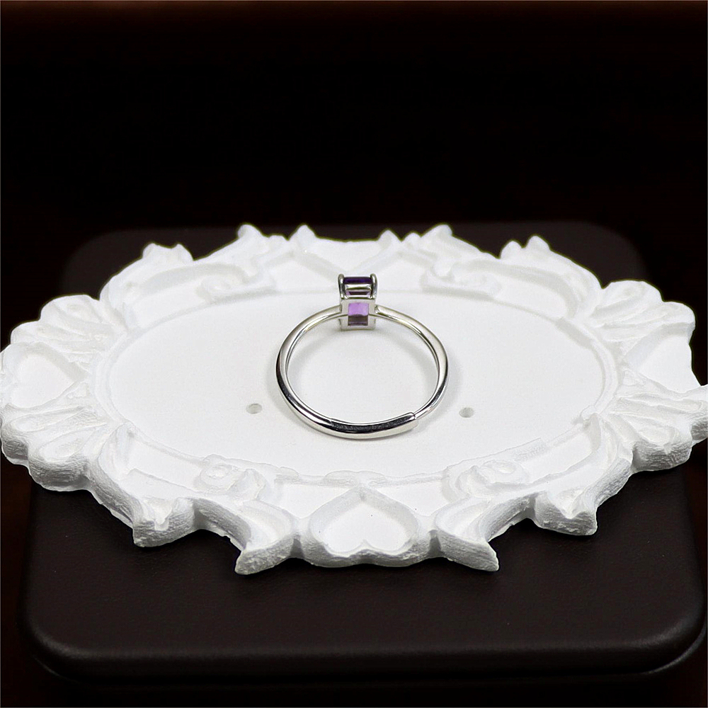 Emerald Cut Amethyst Ring in Sterling Silver, Natural Amethyst Stone Ring, Stacking Rings