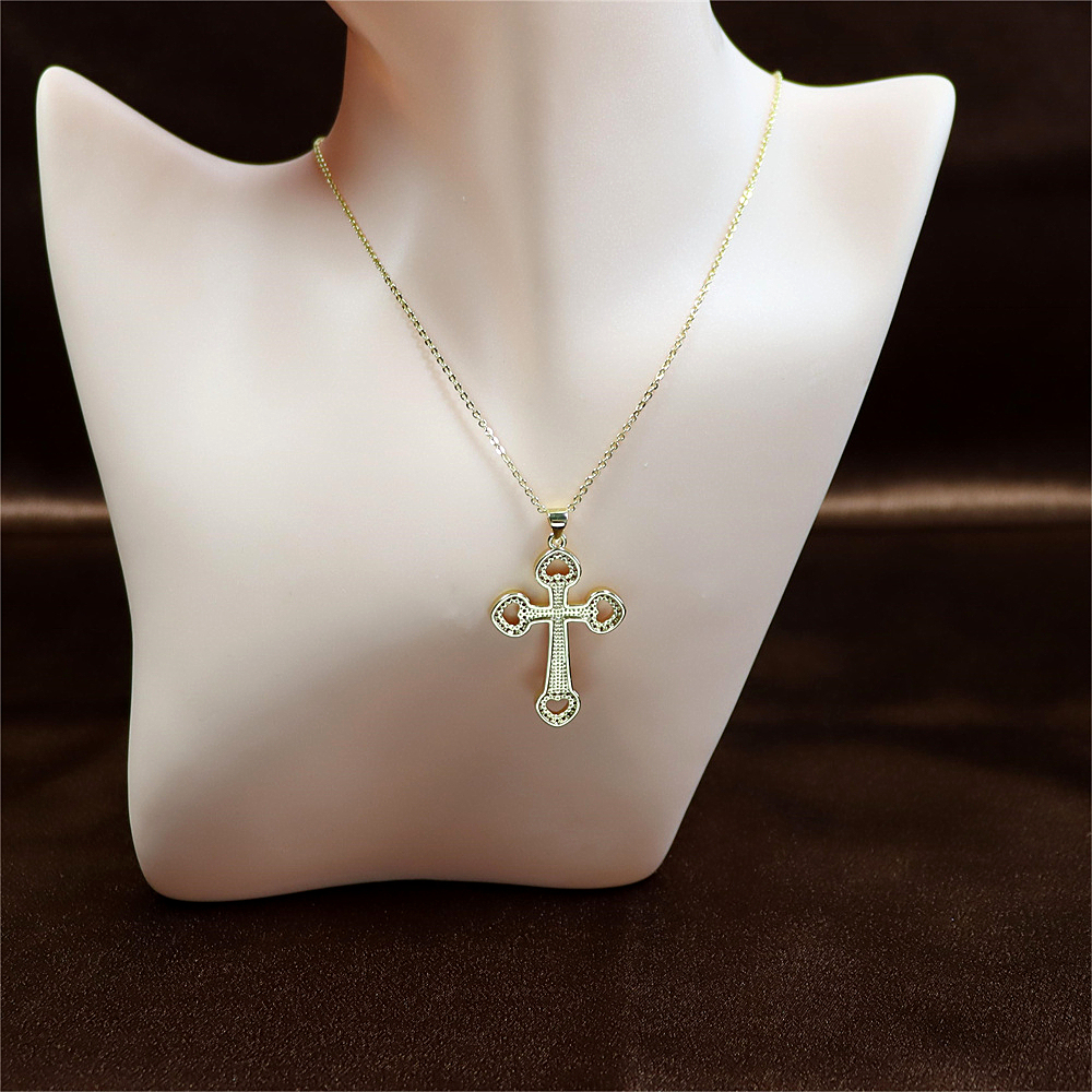 Opal Copper Gold-Plated Cross Pendant Necklace with Collarbone Chain – Unique and Stylish