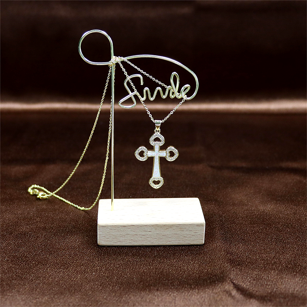 Opal Copper Gold-Plated Cross Pendant Necklace with Collarbone Chain – Unique and Stylish