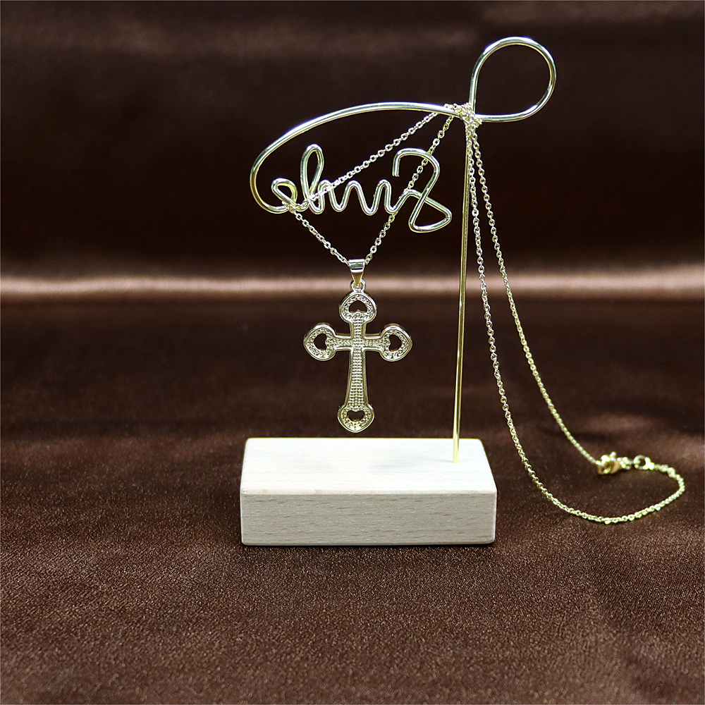 Opal Copper Gold-Plated Cross Pendant Necklace with Collarbone Chain – Unique and Stylish