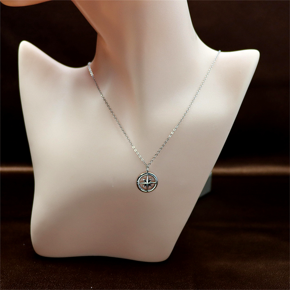 Eight-Pointed Star Compass Couple Necklace - Sterling Silver Geometric Cross Necklace, Halloween Gift
