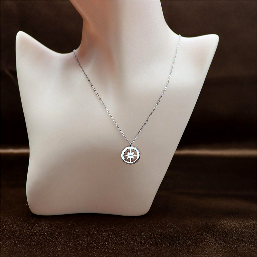 Eight-Pointed Star Compass Couple Necklace - Sterling Silver Geometric Cross Necklace, Halloween Gift