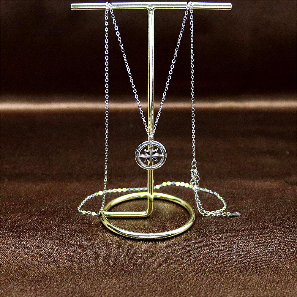 Eight-Pointed Star Compass Couple Necklace - Sterling Silver Geometric Cross Necklace, Halloween Gift