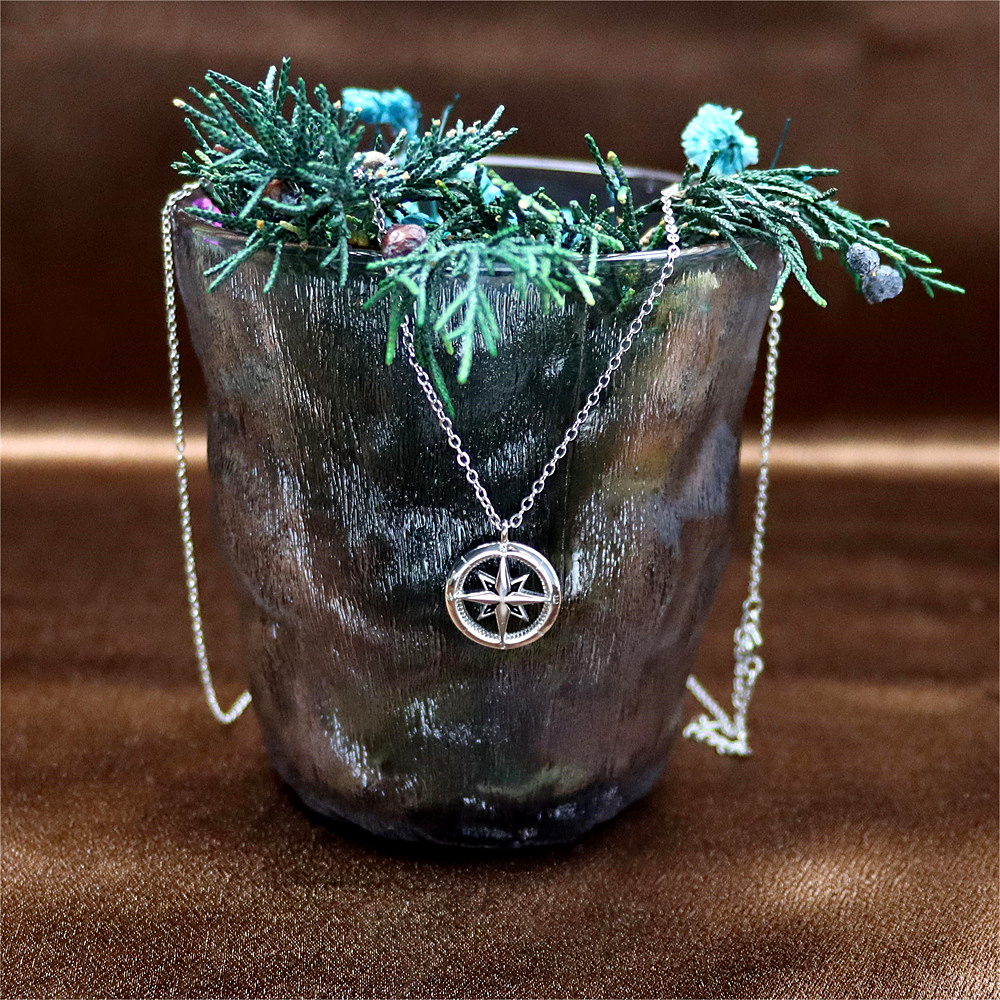Eight-Pointed Star Compass Couple Necklace - Sterling Silver Geometric Cross Necklace, Halloween Gift