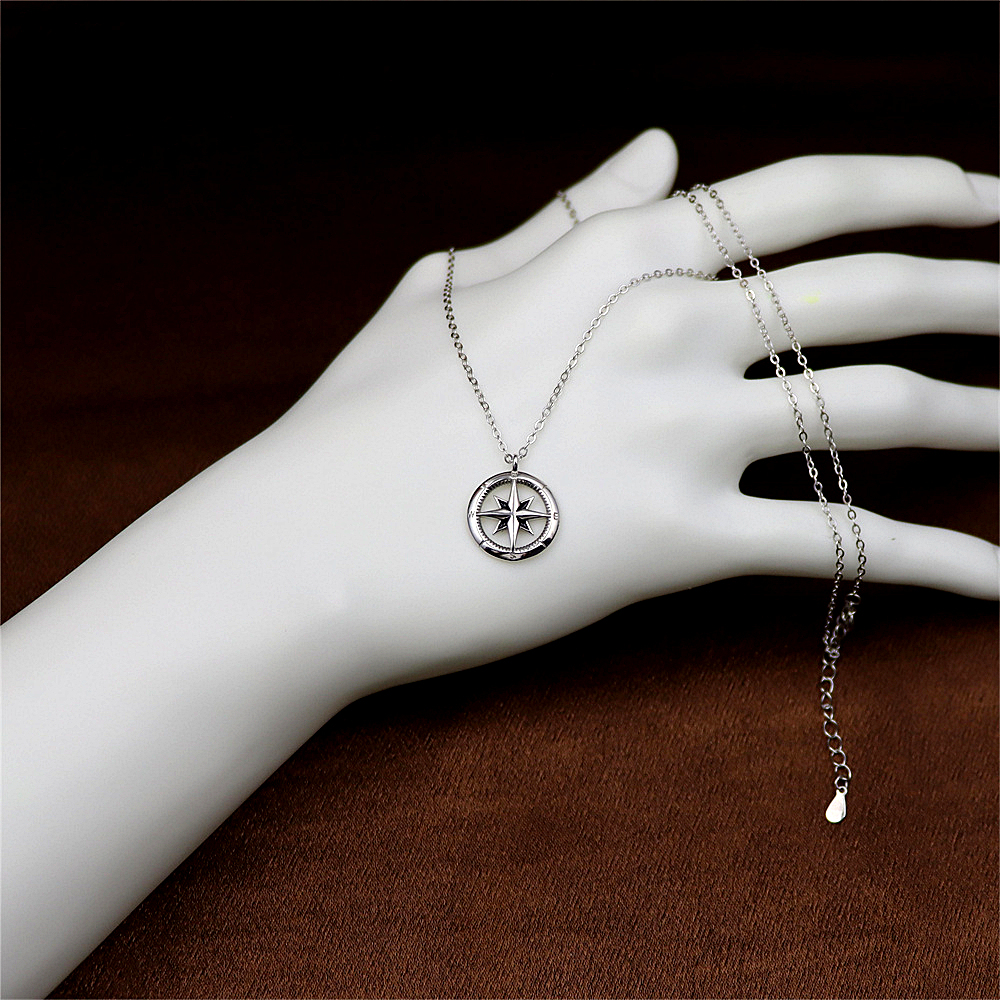 Eight-Pointed Star Compass Couple Necklace - Sterling Silver Geometric Cross Necklace, Halloween Gift