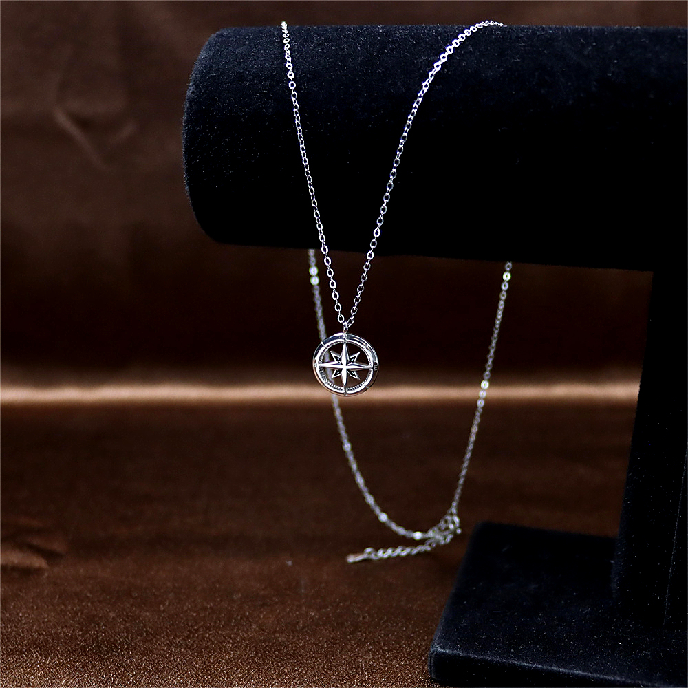 Eight-Pointed Star Compass Couple Necklace - Sterling Silver Geometric Cross Necklace, Halloween Gift