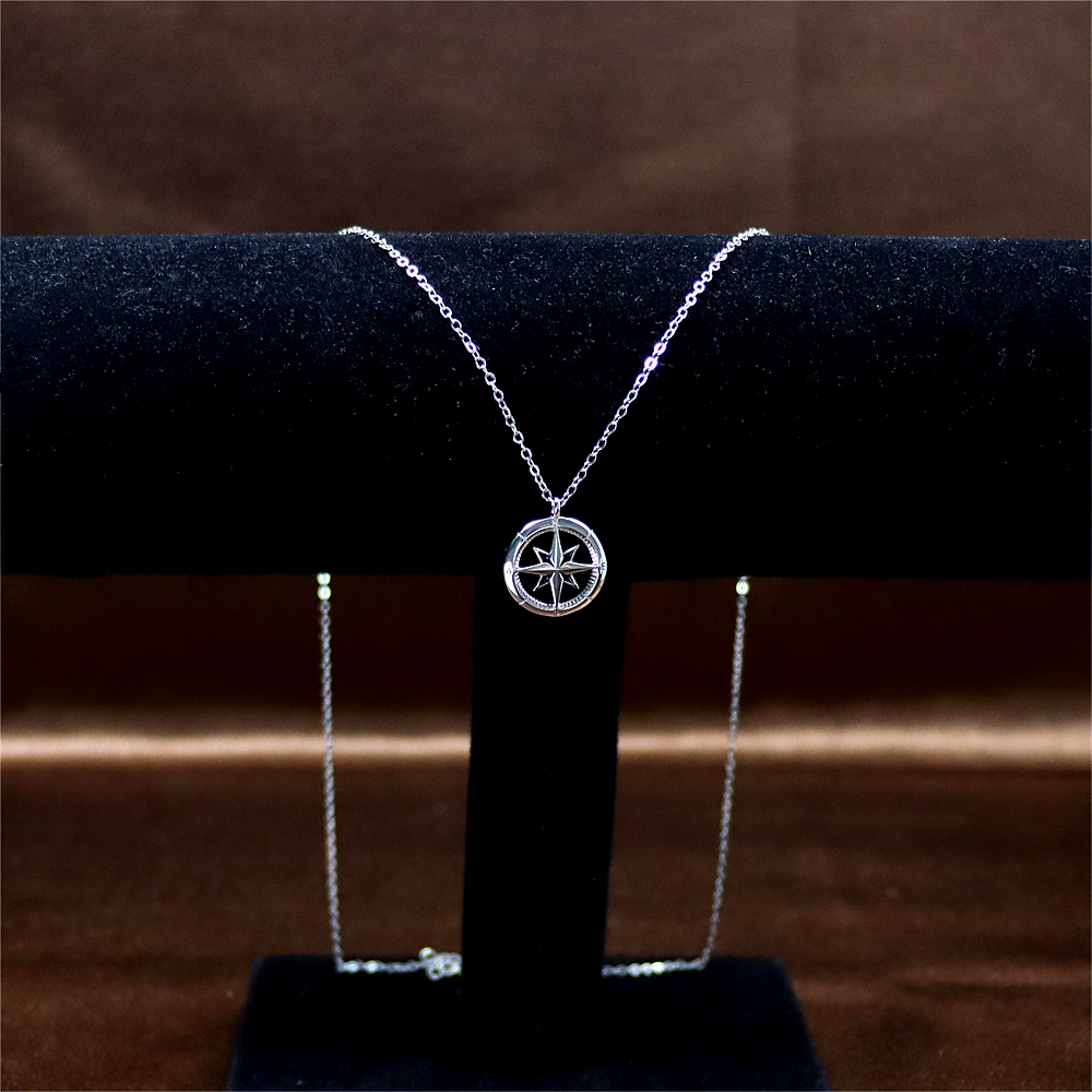 Eight-Pointed Star Compass Couple Necklace - Sterling Silver Geometric Cross Necklace, Halloween Gift