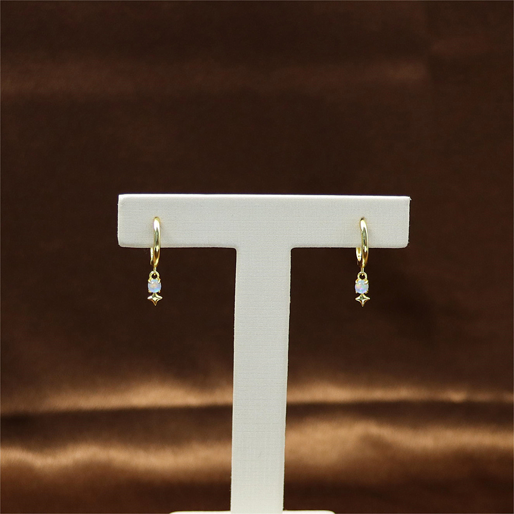 Silver Star Earrings with Australian Opal and Diamond – Dainty Ear Buckle Design