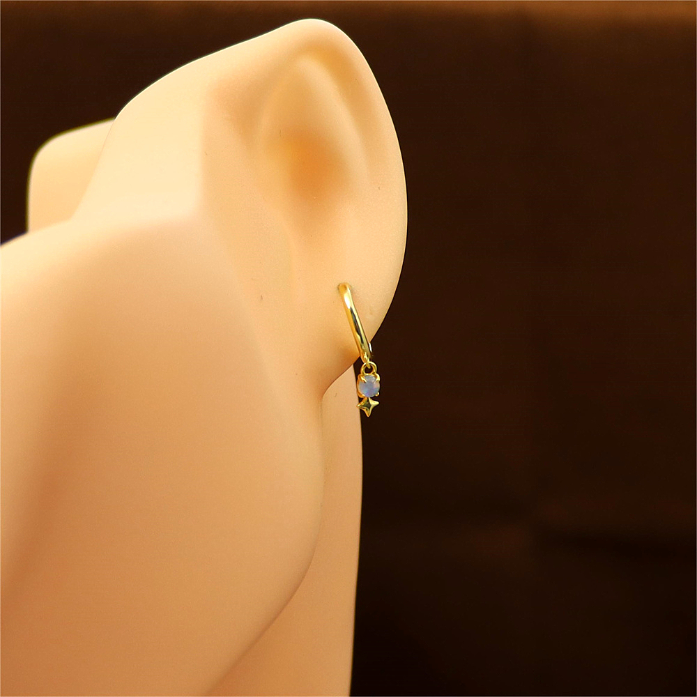 Silver Star Earrings with Australian Opal and Diamond – Dainty Ear Buckle Design