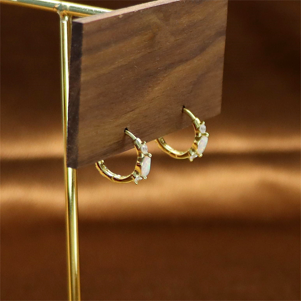 S925 Sterling Silver Round Micro-Inlaid Zircon Opal Ear Buckle Earrings – Premium Style Jewelry