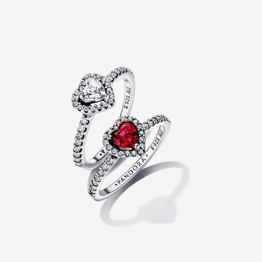 Pandora Silver S925 ALE White and Red Heart Ring Product Set
