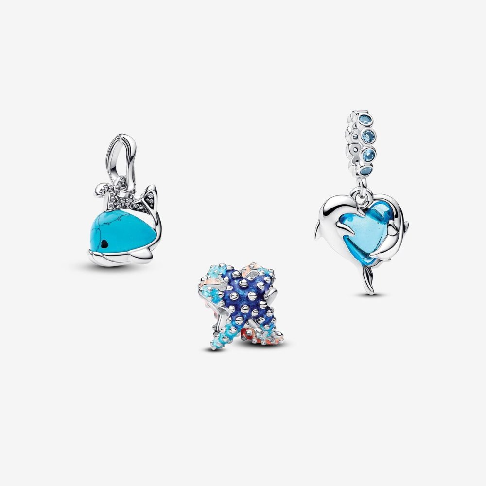 Pandora Silver S925 ALE Deep Blue Sea Animal Charm Trio