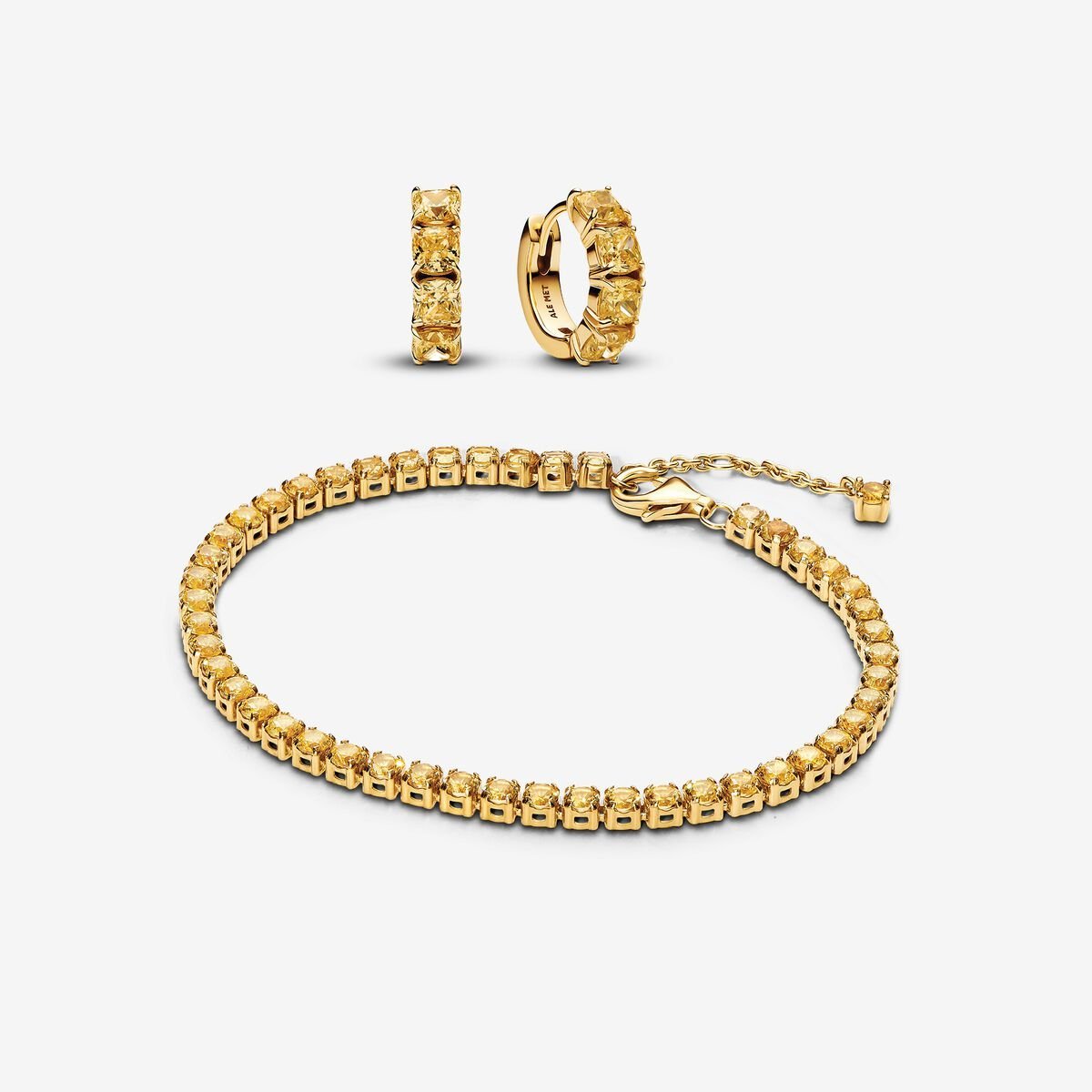 Pandora Golden Sparkling Yellow Bracelet and Earring Set