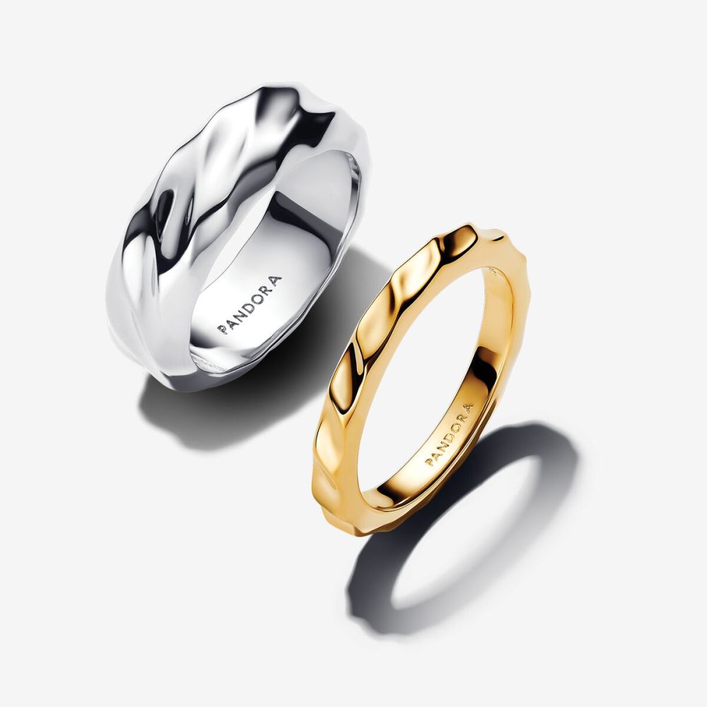 Pandora Silver And Gold ALE Two-Tone Ripple Effect Ring Set