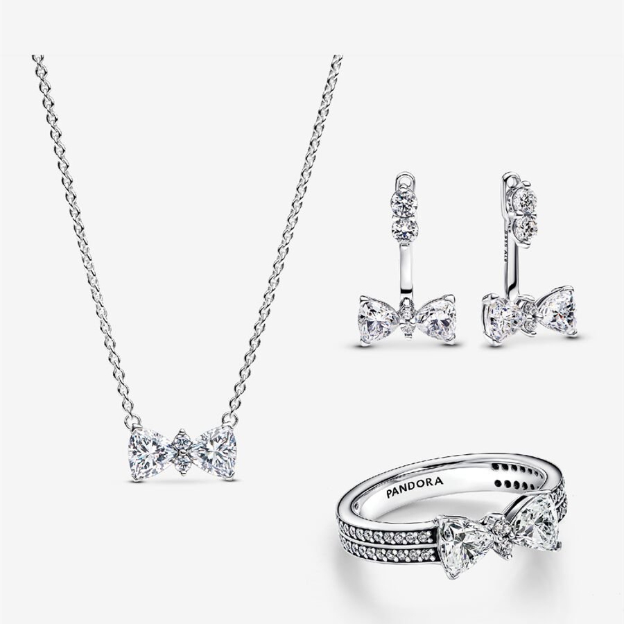 Pandora Silver S925 ALE Sparkling Bow Jewelry Set