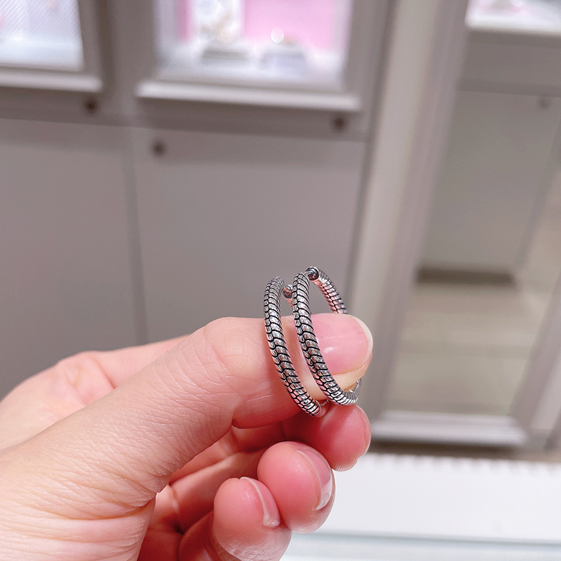 PANDORA 925 Silver Moments Charm Hoop Earrings