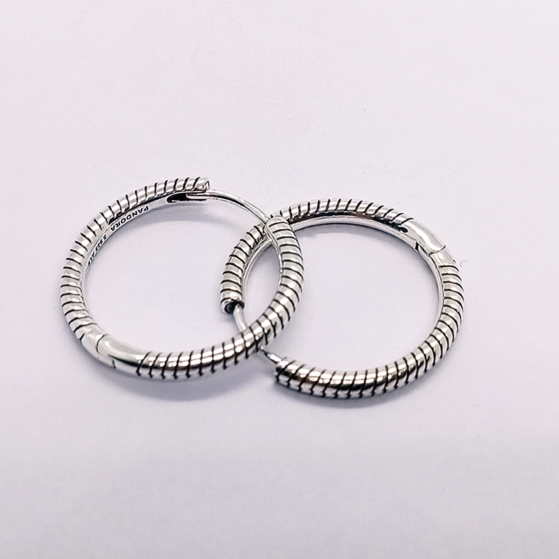 PANDORA 925 Silver Moments Charm Hoop Earrings