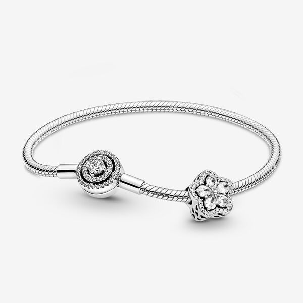 Pandora S925 ALE SILVER Moments Halo Snake Chain Snowflake Bracelet