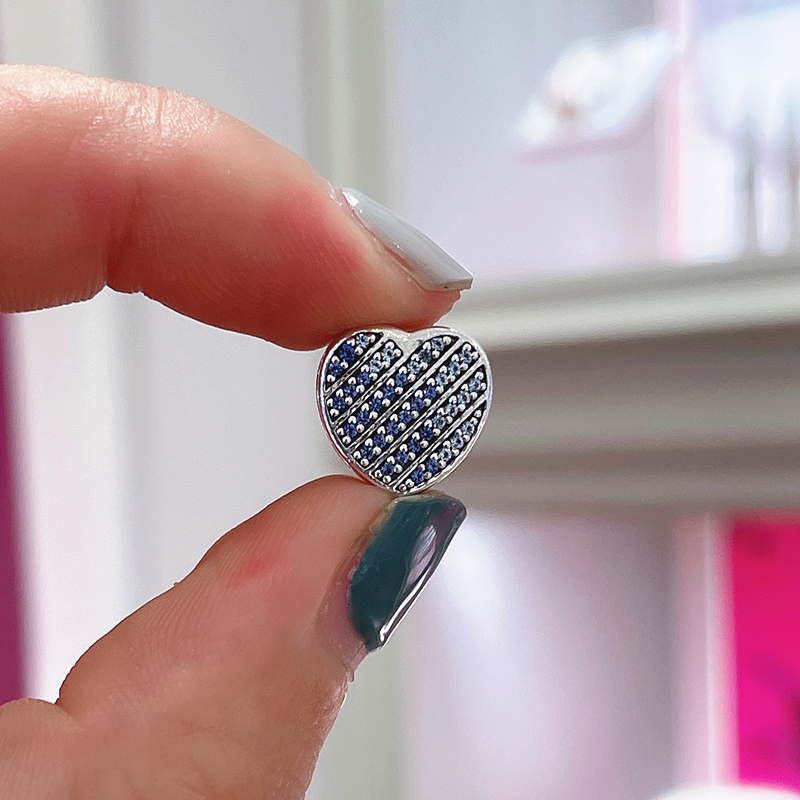 Pandora Blue Pavé Heart Clip Charm S925 ALE