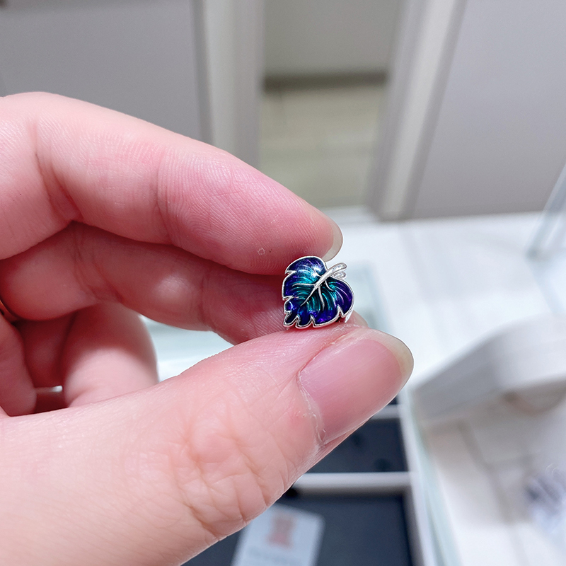 Pandora Sterling Silver Charm Purple & Green Leaf