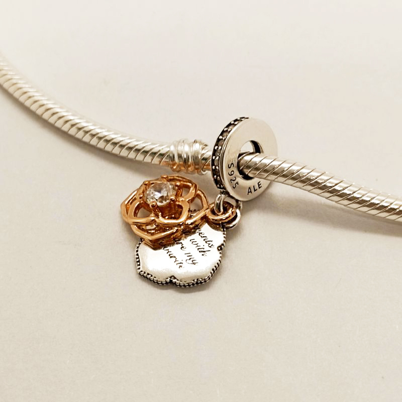 PANDORA Two-tone Rose Dangle Pendant S925 ALE