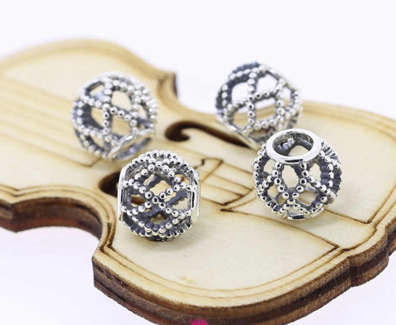 Pandora Silver Openwork Beaded Weave Cage Charm