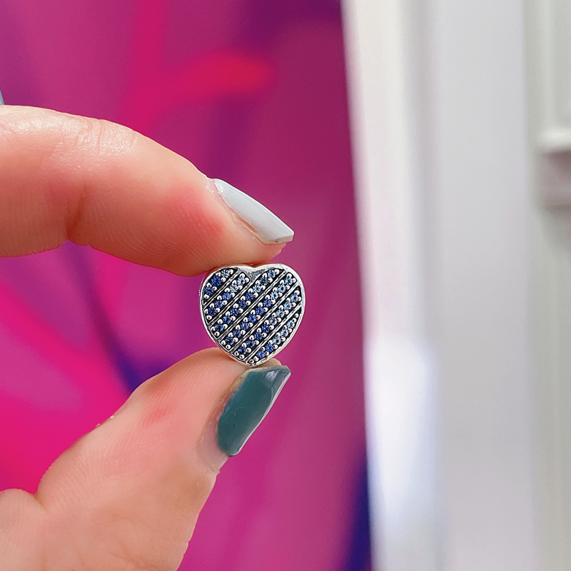 Pandora Blue Pavé Heart Clip Charm S925 ALE