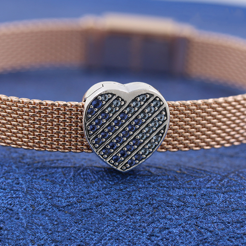 Pandora Blue Pavé Heart Clip Charm S925 ALE