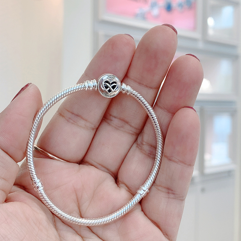 PANDORA 925 Silver Heart Infinity Charm Bracelet