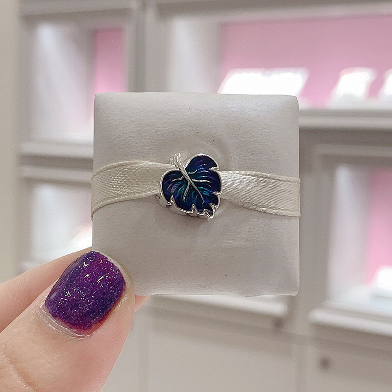 Pandora Sterling Silver Charm Purple & Green Leaf
