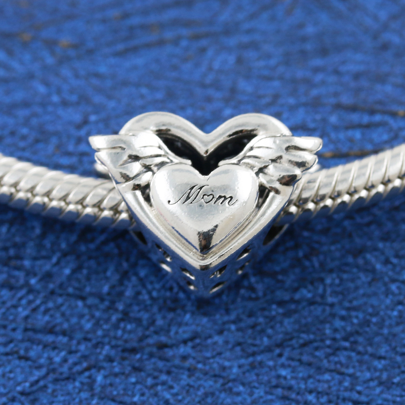 Pandora Angel Wings & Mom Silver Bead Mom Charm