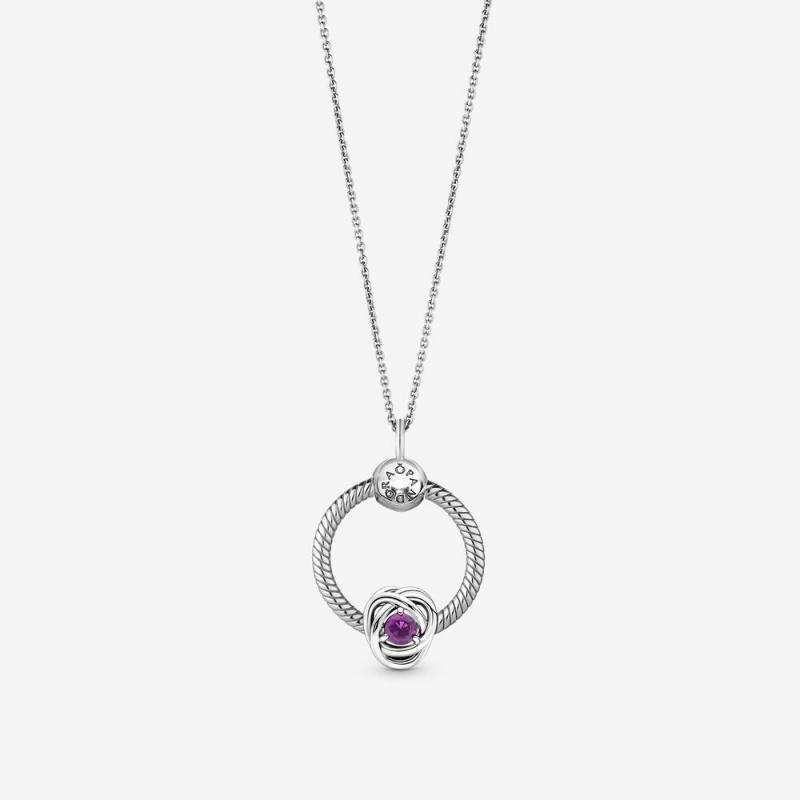 Pandra February Birthstone Eternity Circle O Pendant Set Gift bag