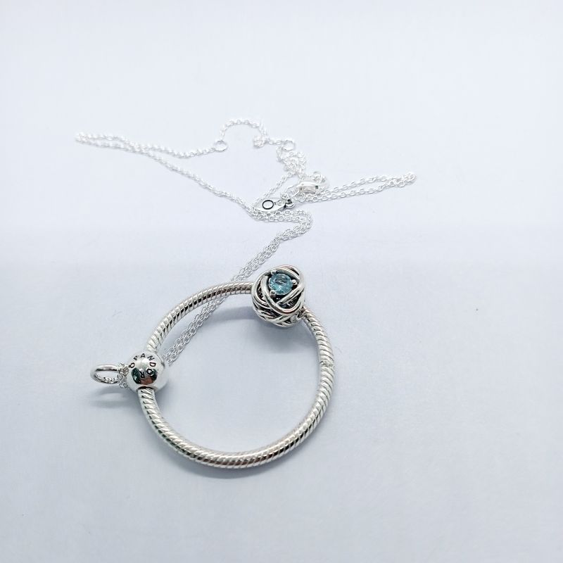 Pandra March Birthstone Eternity Circle O Pendant Set Gift bag