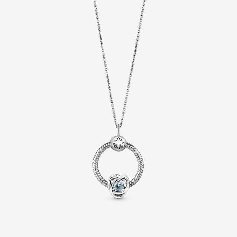 Pandra March Birthstone Eternity Circle O Pendant Set Gift bag