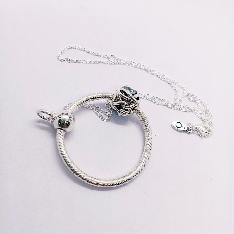 Pandra March Birthstone Eternity Circle O Pendant Set Gift bag