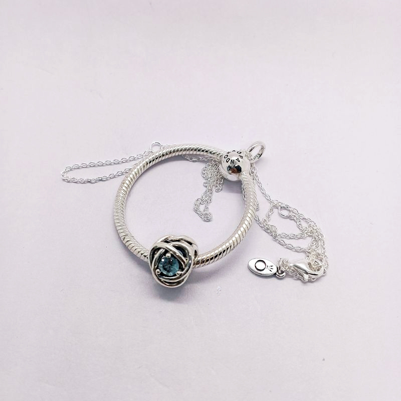 Pandra March Birthstone Eternity Circle O Pendant Set Gift bag