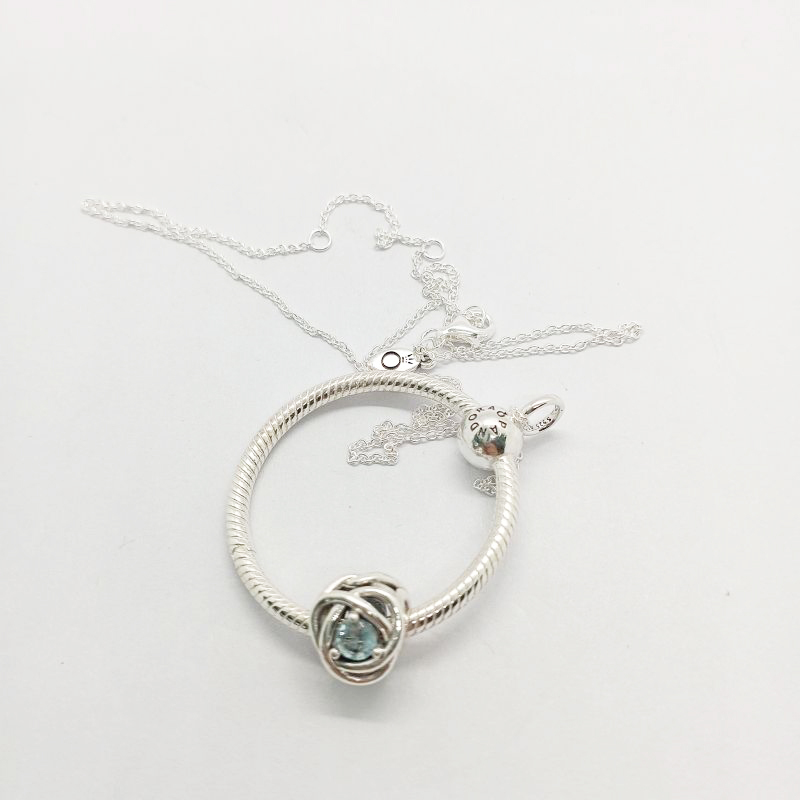 Pandra March Birthstone Eternity Circle O Pendant Set Gift bag